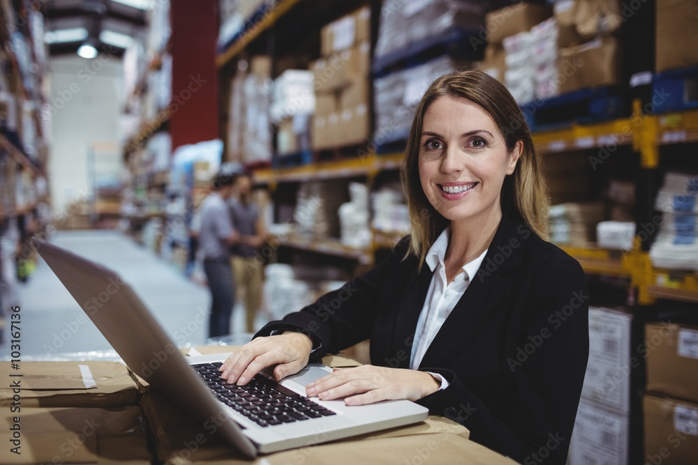Fototapeta premium Warehouse manager using laptop