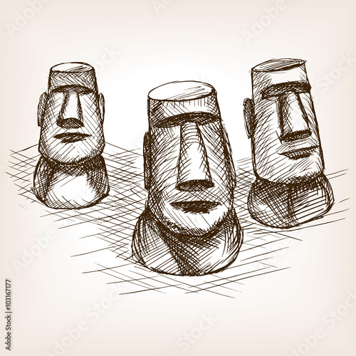 Moai easter island hand drawn sketch style vector