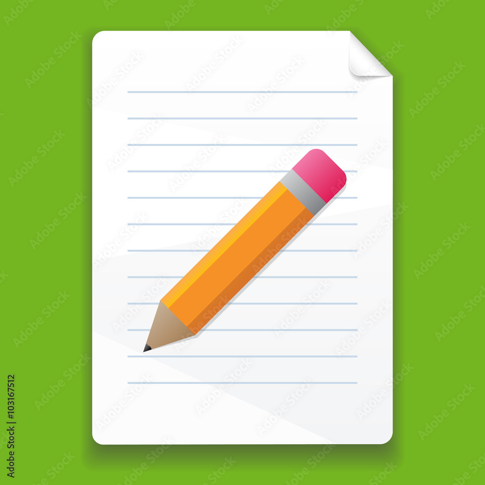 Vector pencil and a piece of paper on a green background Vector pencil and a piece of paper on a green background