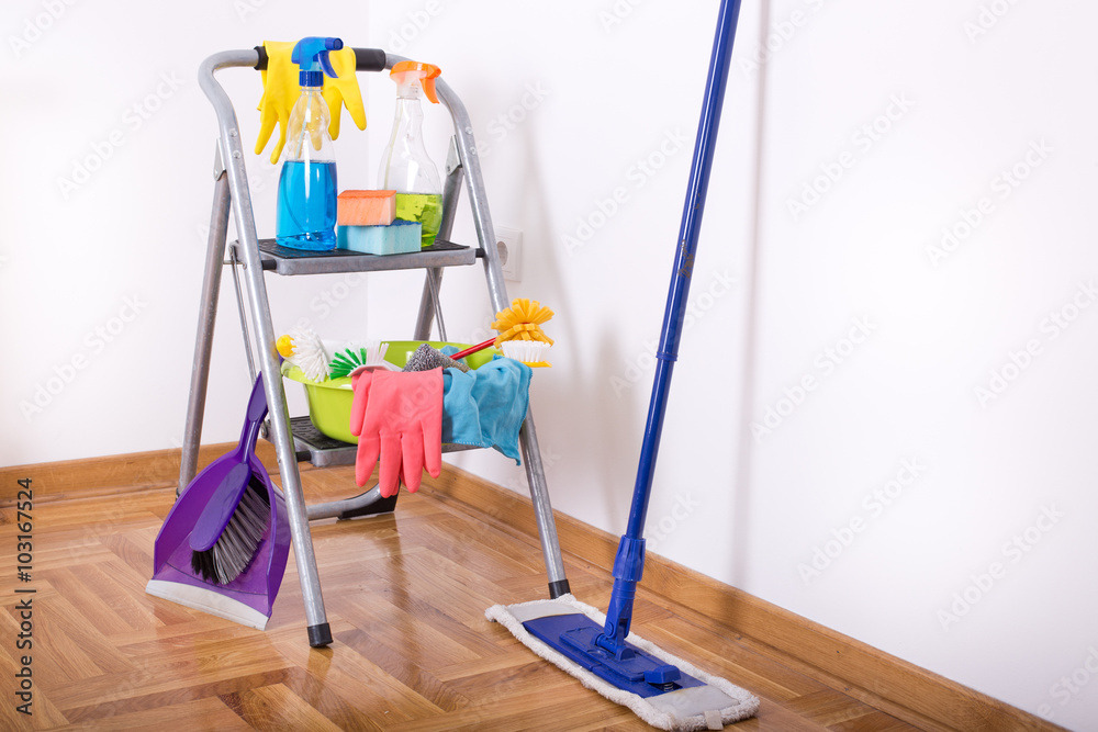 Cleaning equipment and supplies in the room Cleaning equipment and supplies in the room