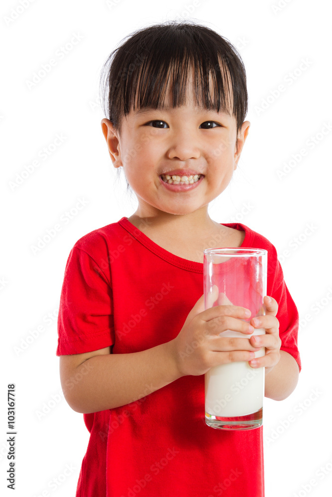 Asian Little Chinese Girl Holding a cup of Milk Asian Little Chinese Girl Holding a cup of Milk