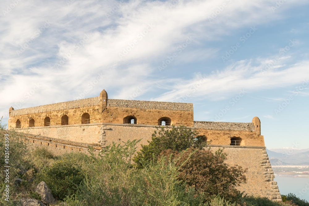Beautiful landscape of Palamidi fort in Nafplio Greece.

