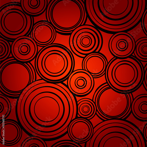 Geometric abstract seamless pattern with circles in black and re