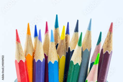 Colour pencil isolated on white background close up