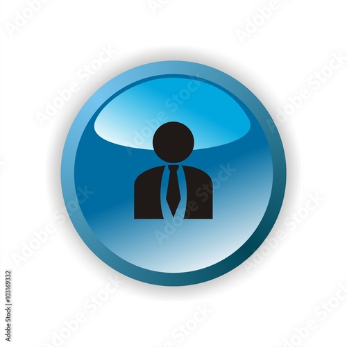 Icono de hombre de negocios con una corbata en un botón azul