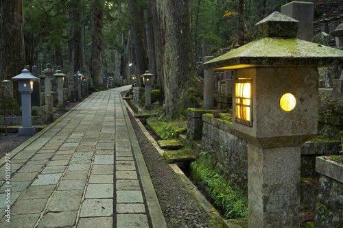Path through Koyasan Okunoin cemetery, Japan photo