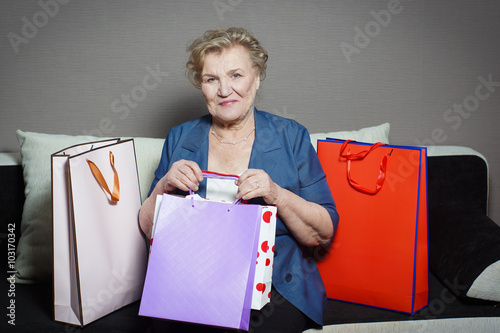 An old woman with her shopping