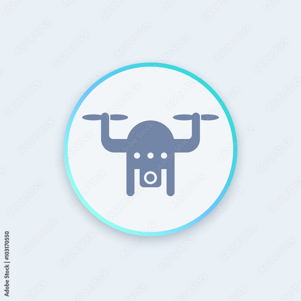 Drone icon, quadrocopter with camera round stylish icon, vector illustration Drone icon, quadrocopter with camera round stylish icon, vector illustration