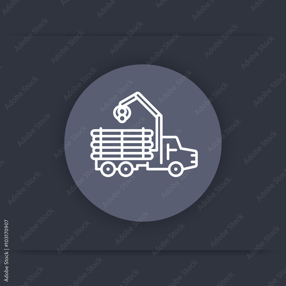 Forwarder line icon, forestry vehicle, logger, logging truck round flat icon, vector illustration Forwarder line icon, forestry vehicle, logger, logging truck round flat icon, vector illustration