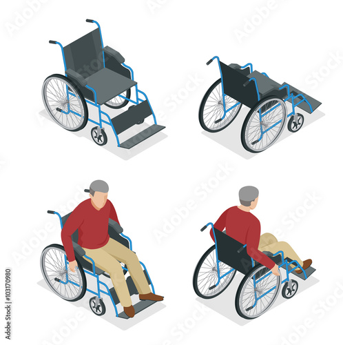 Wheelchair isolated. Man in Wheelchair. Flat 3d isometric vector illustration. International Day of Persons with Disabilities