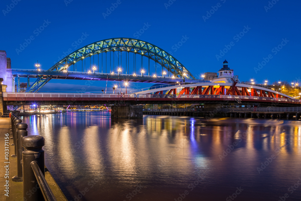 Swing and Tyne Bridges at night