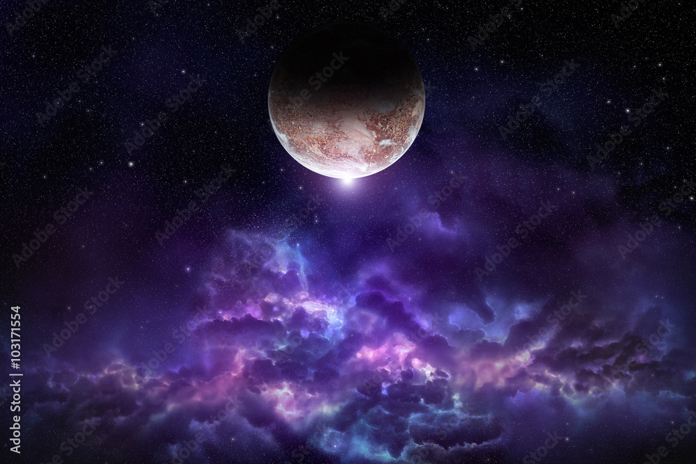Fototapeta premium Cosmos scene with planet, nebula and stars in space