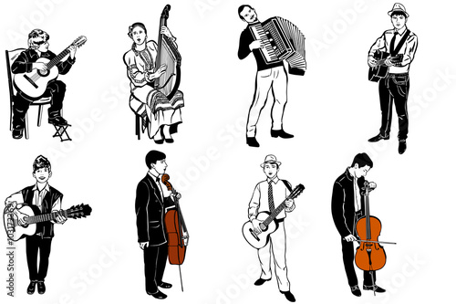 vector sketch of musicians playing various musical instruments