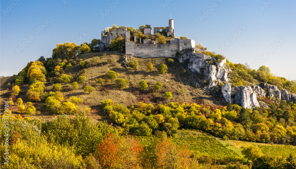 ruins of Falkenstein Castle in autumn, Lower Austria, Austria