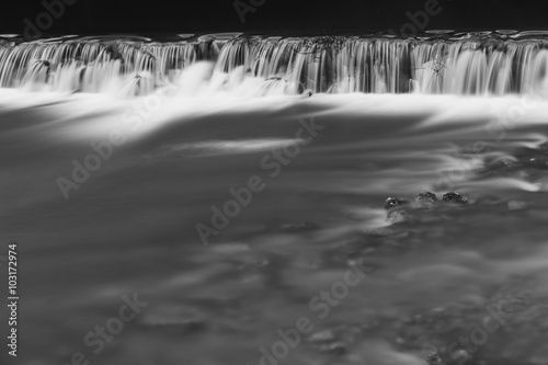 River waterfall in black and white