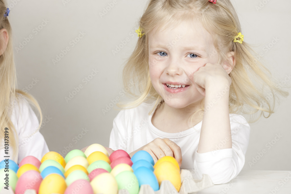 portrait of little girl with Easter eggs portrait of little girl with Easter eggs