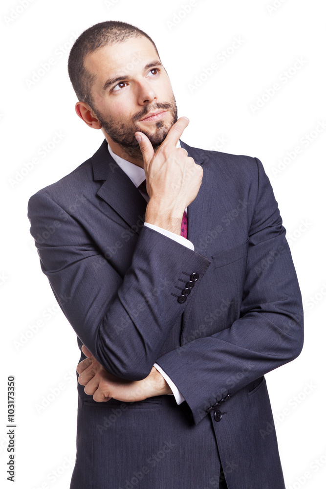 Thoughtful business man isolated on white background Thoughtful business man isolated on white background