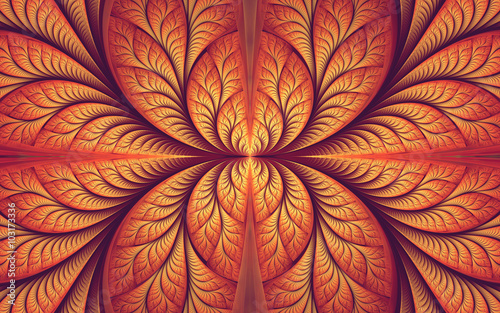 abstract fractal, symmetric orange mosaic ornamental pattern