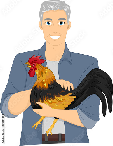 Senior Citizen Man Farm Rooster