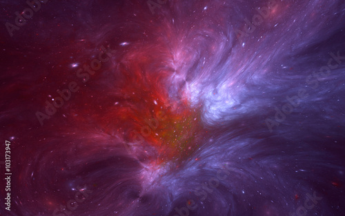 Abstract fractal, purple-violet cosmic clouds, dark background