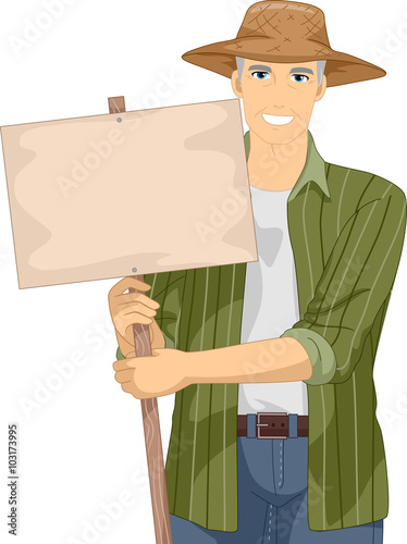 Senior Citizen Man Farm Sign Board