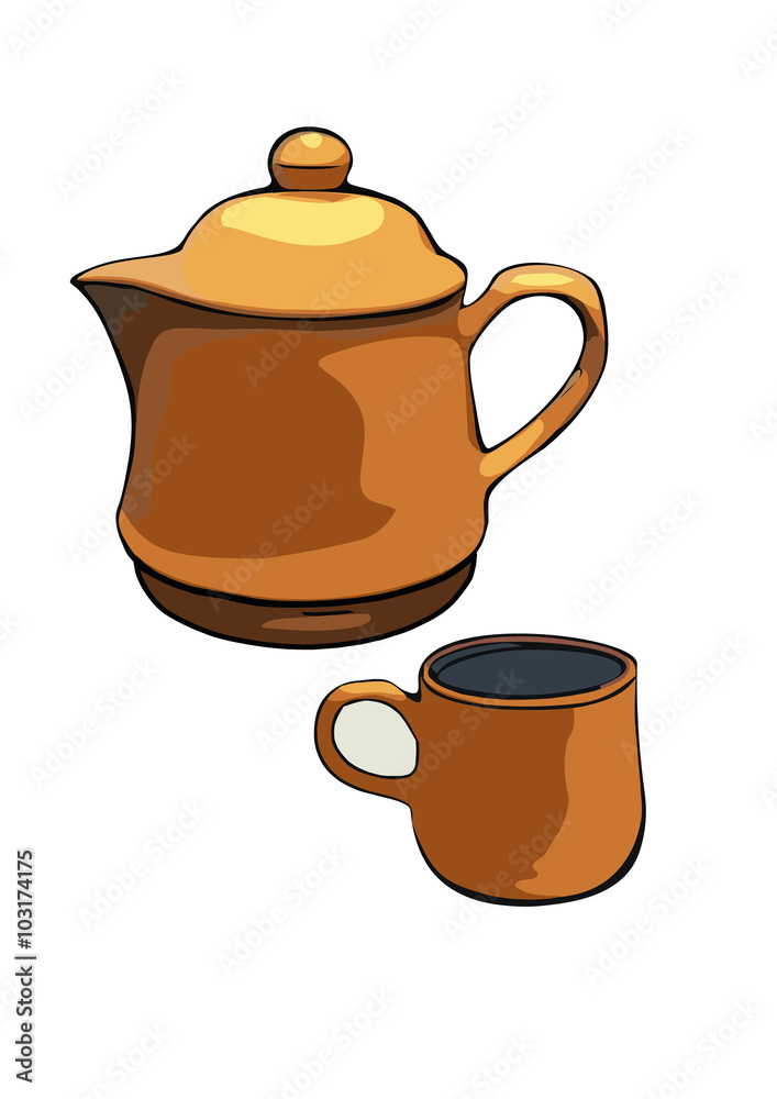 brown cray tea pot isolated on with background Vector brown cray tea pot isolated on with background Vector