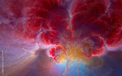 Abstract fractal background, dark red smoke clouds