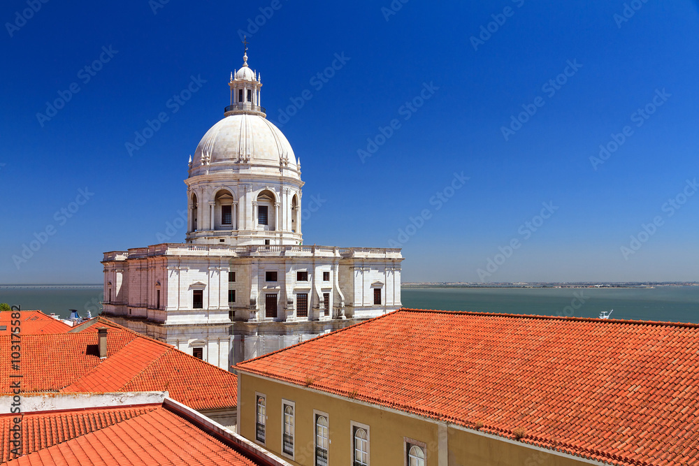 View on the dome of the National Pantheon (Church of Santa Engracia) is Lisbon, Portugal