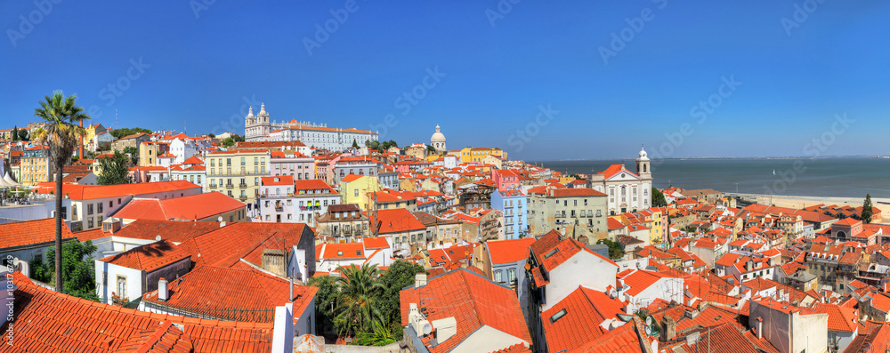 Beautiful panorama of the skyline over Lisbon, Portugal. HDR