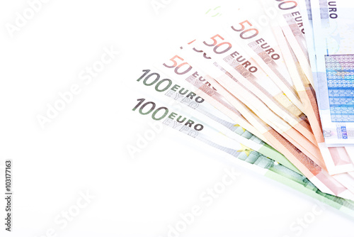 euro banknotes on a white background