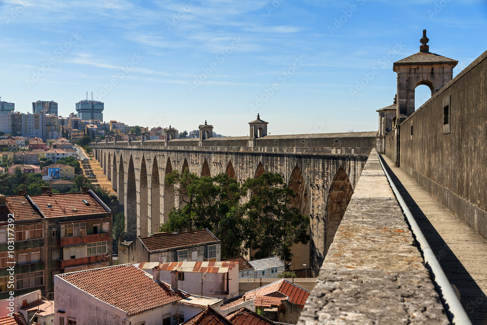 Beautiful view from the Aguas Livres Aqueduct on a summer day in Lisbon, Portugal