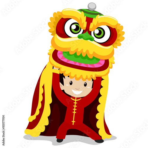 Illustration of Boy with Dragon Dancing