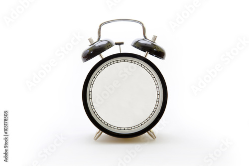 Alarm clock in retro style on the white background