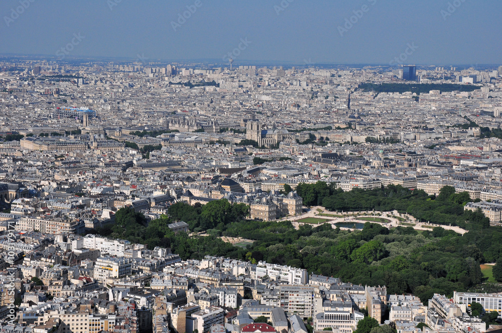 Paris aerial view from Montparnasse tower. France.