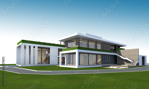 3D rendering of house with clipping path.