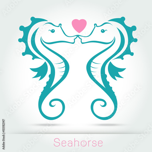 seahorse couple kissing and make a love sign on white background Vector illustration