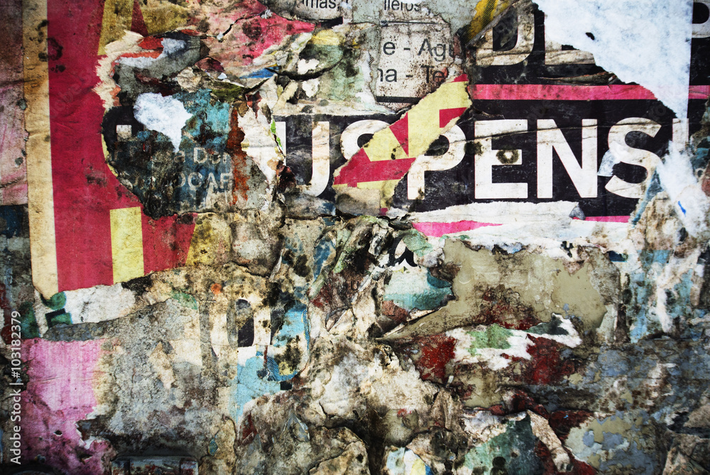 Random background collage paper texture on eroded wall Random background collage paper texture on eroded wall