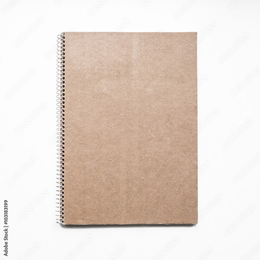 Blank notebook with kraft cardboard cover and spiral, mockup Blank notebook with kraft cardboard cover and spiral, mockup