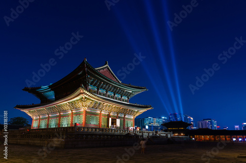 Korea,Gyeongbokgung palace at night in Seoul, South Korea..