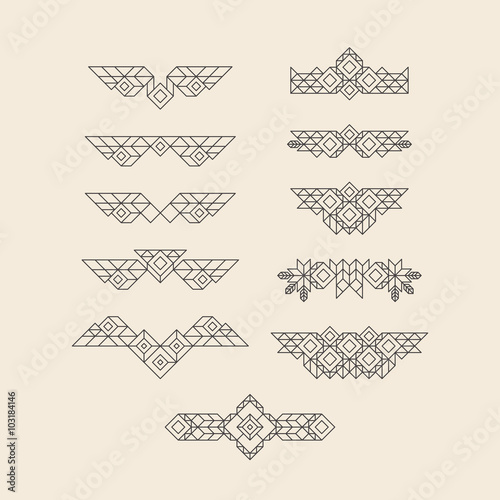 Set of Vintage Graphic Elements for Design. Line Art Design for Invitations, Posters. Linear Element. Geometric Style. Lineart Vector Illustration. Geometric Linear Border, Divider. Page Decoration.
