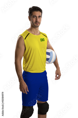 Professional Brazilian Volleyball player with ball.