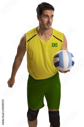 Professional Brazilian Volleyball player with ball.