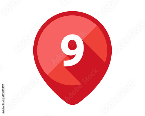 Flat Icons with long shadow. Red pin calendar number 9