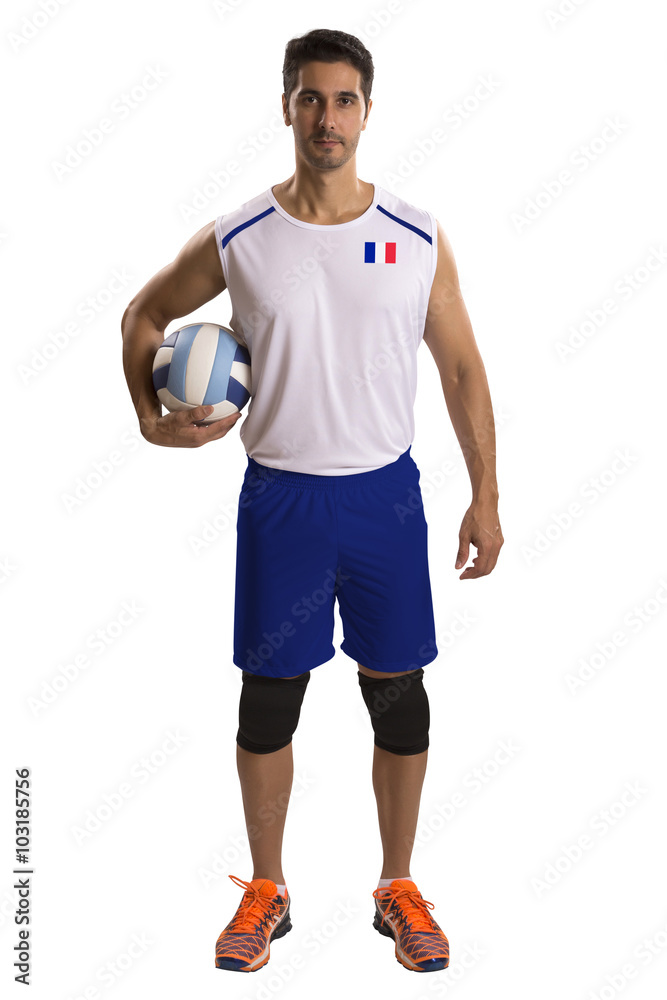 Professional French Volleyball player with ball.