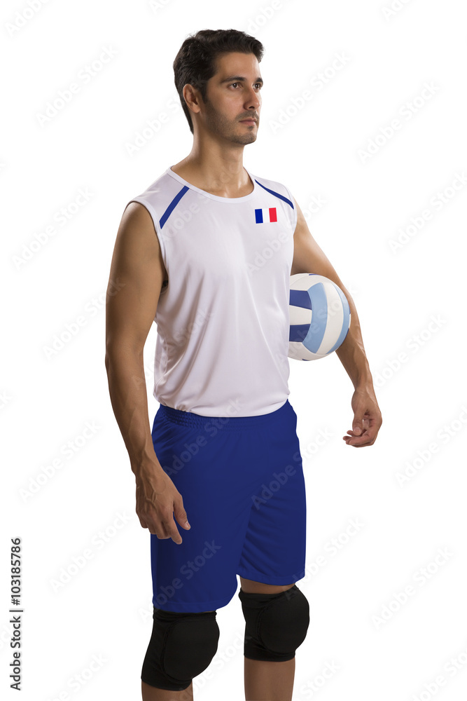 Professional French Volleyball player with ball. Professional French Volleyball player with ball.