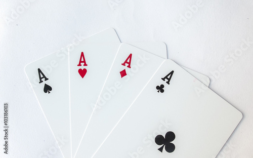 Winning Poker Hand of Four Aces Gamble Playing Cards Suit on White Background