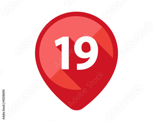 Flat Icons with long shadow. Red pin calendar number 19