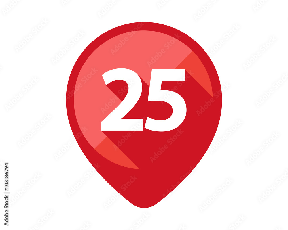 Flat Icons with long shadow. Red pin calendar number 25 Flat Icons with long shadow. Red pin calendar number 25