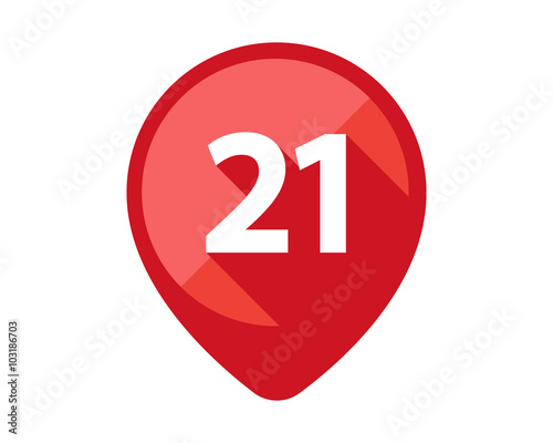 Flat Icons with long shadow. Red pin calendar number 21
