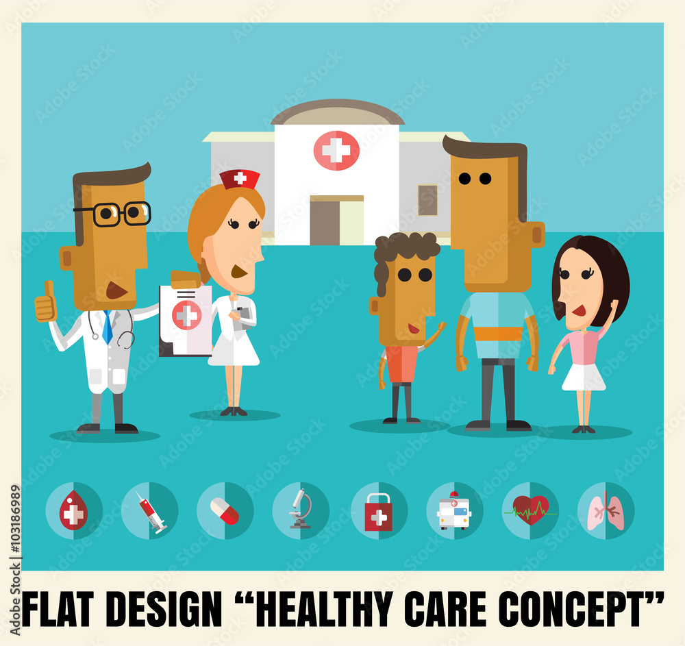 infographic element healthy care doctor and patient flat icon an infographic element healthy care doctor and patient flat icon an